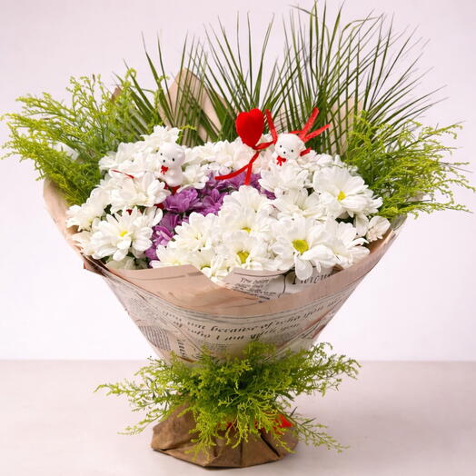 Beyaz ve Pembe Papatya Buketi