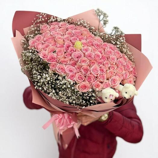 101 Gullu Aşk Buketi – Pembe Gul Buketi ile Kalbe Dokunan Hediye