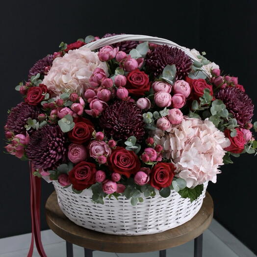 Luks Sepet Çiçek Aranjmanı – Premium Gul   Ortanca Tasarım