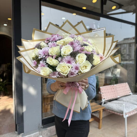 Premium Beyaz Gul ve Pembe Anastasia