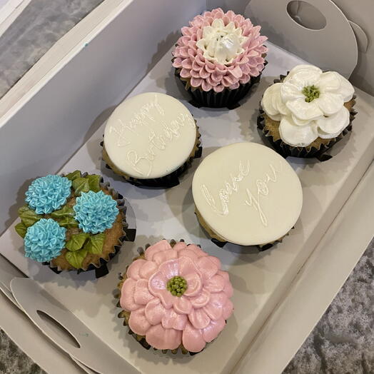 Blue-Pink Floral Cupcake - Mavi-Pembe Çiçek Cupcake (6)