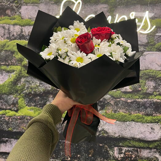 Kırmıxı Gul Papatya Buketi