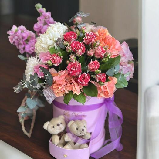 Boxed teddy bear arrangement