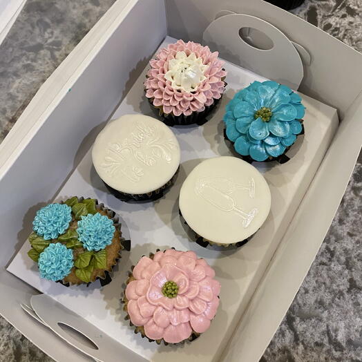 Blue-Pink Bride to Be Cupcake - Mavi-Pembe Gelin Temalı Çiçek Kapkek (6)