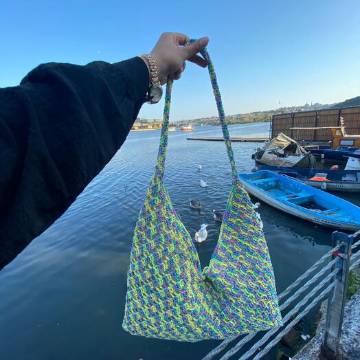 El Yapımı Örgu Çanta File Model Kağıt İp Ebruli