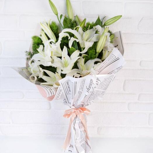 Lilyum buketi 4 DAL 20 KANDİL 70CM