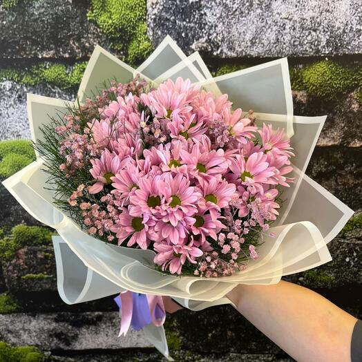 Orta Boy Pembe Papatya ve Cipso Buketi 🤍