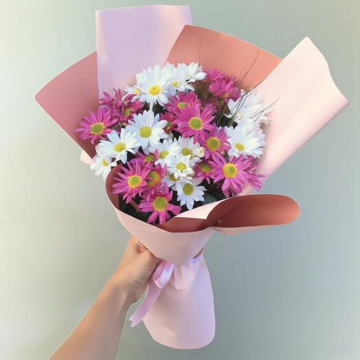 Pembe ve Beyazın Zarif Buluşması Papatya Buketi