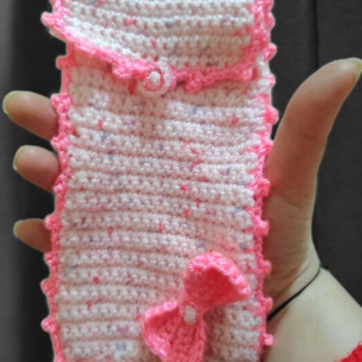 Pink Hand-Knitted Phone Case – Bow with Bead Details