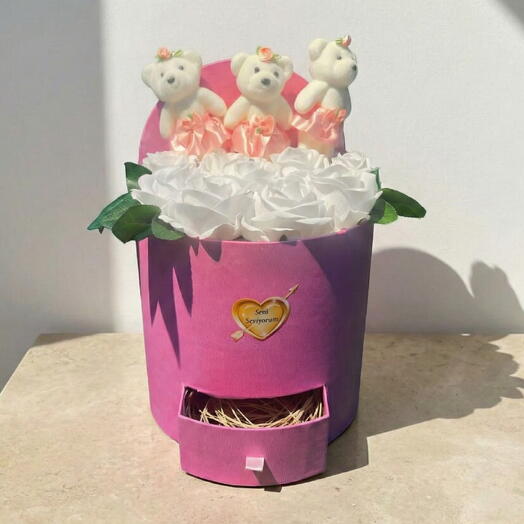 White Rose and Teddy Bear Gift Box