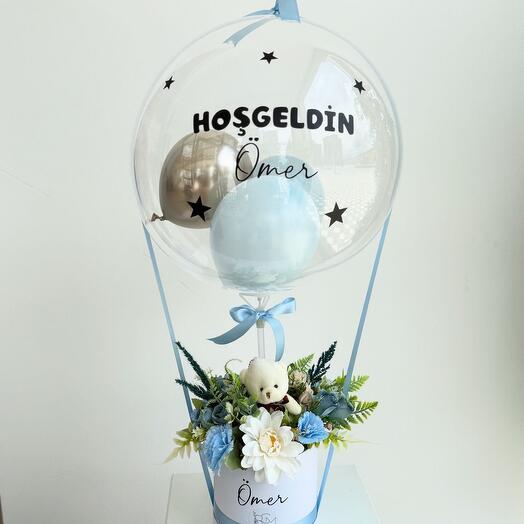 Blue baby congratulations balloon box