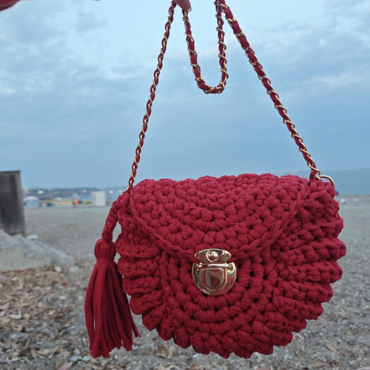 El Yapımı Örgu Penye Çanta Kırmızı