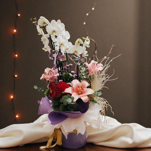 Kutuda çiçekler orkide aranjman premium