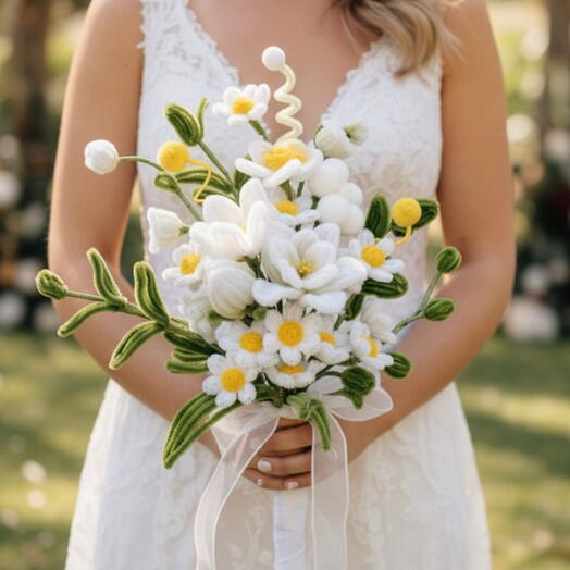 Papatyalı   Orkideli Gelin Buketi (yapay)