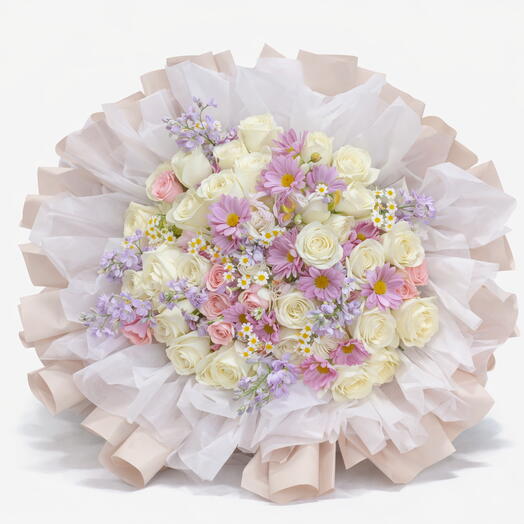 White Roses   Purple Daisy Bouquet
