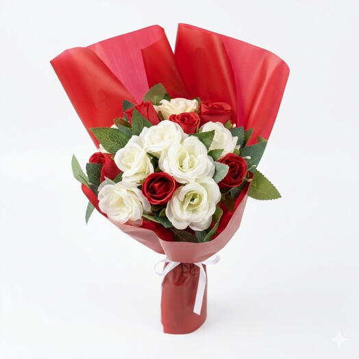 ​Premium Kırmızı Beyaz Butik Gul Buketi: