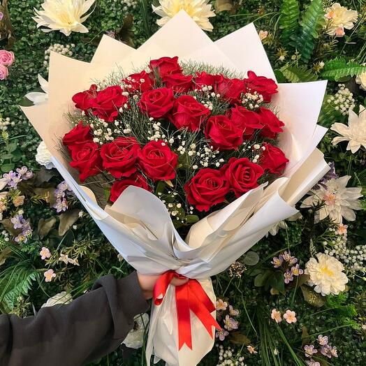 21Lİ YAPAY KIRMIZI GÜL BUKETİ