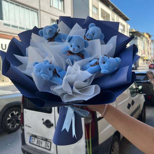 ORTA BOY LEDLI MAVİ AYICIK BUKETİ