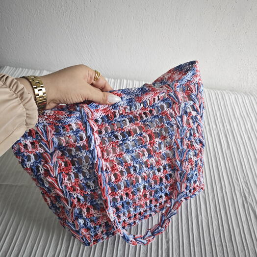 El Yapımı Örgu Çanta Kağıt İp Ebruli File