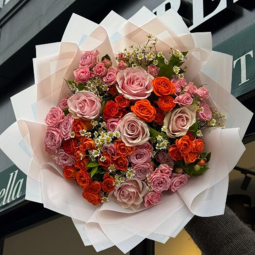 Turuncu Pembe Guller Buketi