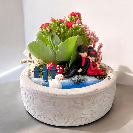 Beton saksıda kalonşe ve sırtsırta sevgililer