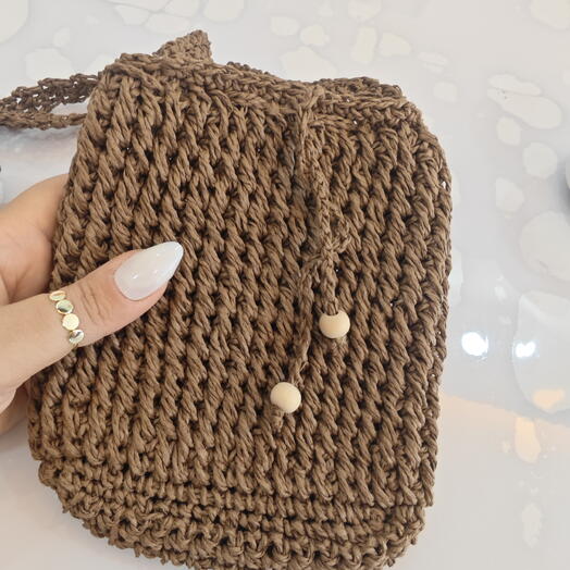 El Yapımı Örgu Telefon Çantası Kahverengi