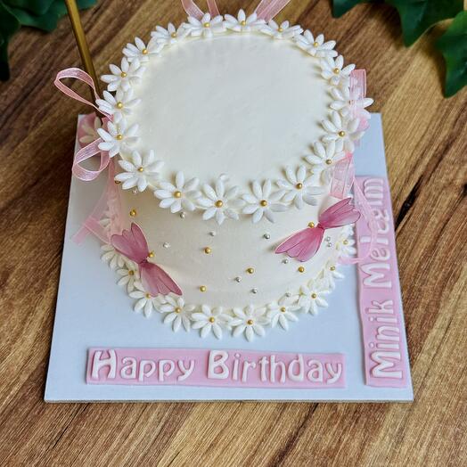 Papatyalı kelebekli kurdeleli pasta 4/6 kişilik