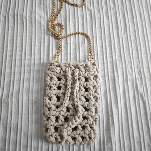 El Yapımı Örgu Telefon Çantası Bej