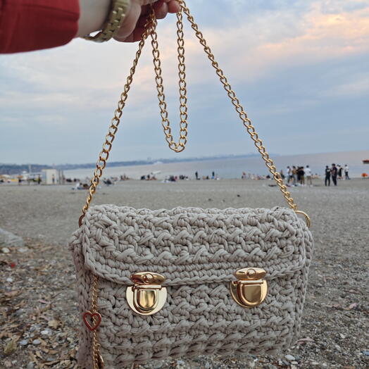 El Yapımı Örgu Penye Çanta Bej