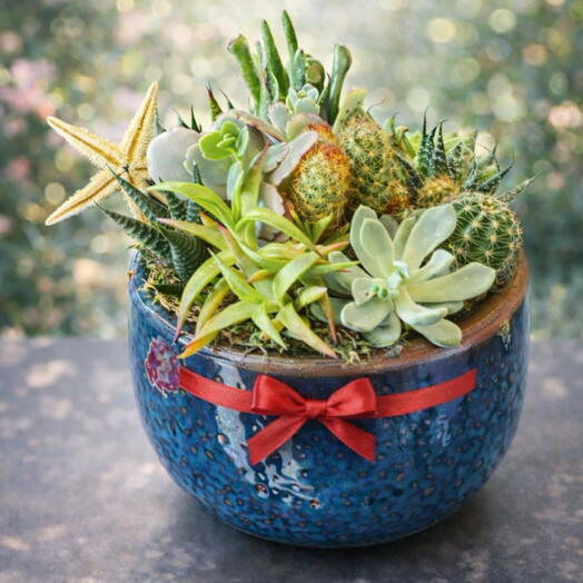 Decorative Succulent   Cactus Terrarium | Live Plant in Ceramic Pot🌵