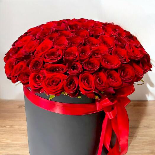 35 Red Roses in a Box - Stylish Black Cylindrical Box