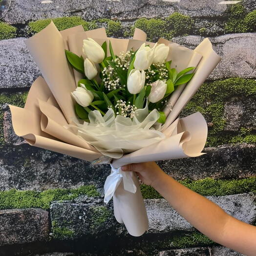 🤍7 Li Ruskus Beyaz Lale Buketi 🤍