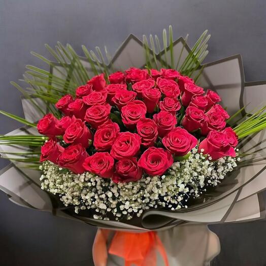 Red Roses and White Cipso Bouquet for My Special One