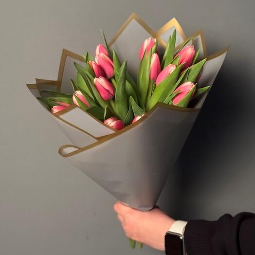 İthal Pembe Beyaz Lale Buketi 15 Adet