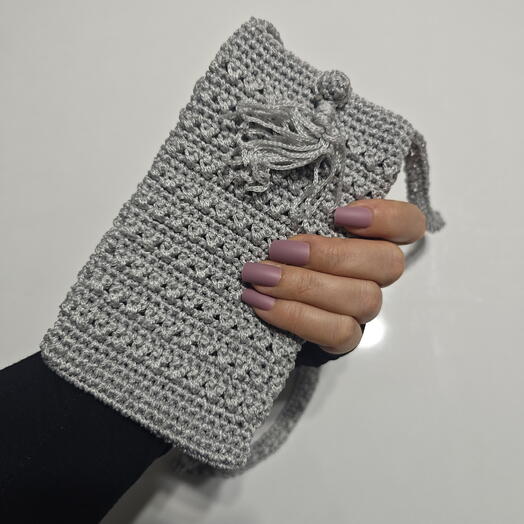 El Yapımı Örgu Telefon Çantası Açık Gri