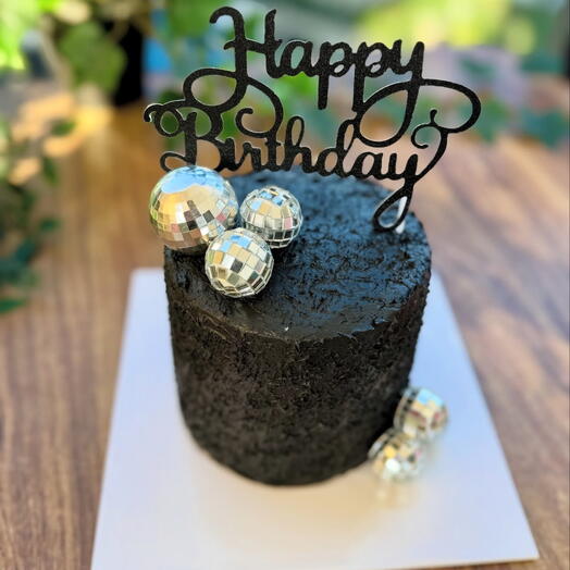 Black cake with disco balls 4/6 kişilik