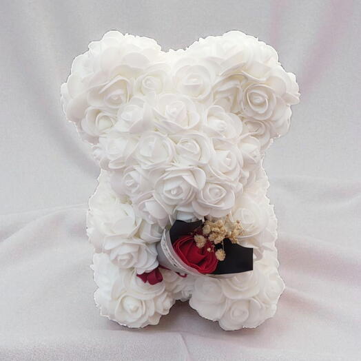 White rose teddy bear-beyaz gullu ayicik