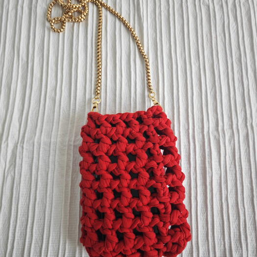 El Yapımı Örgu Telefon Çantası Bordo