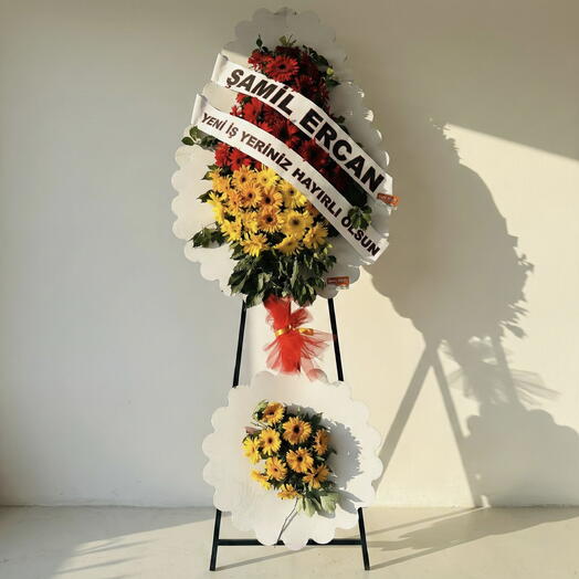 İki Katlı Gerbera Çelenk 60x200 cm – Açılış ve Kutlama Çelengi