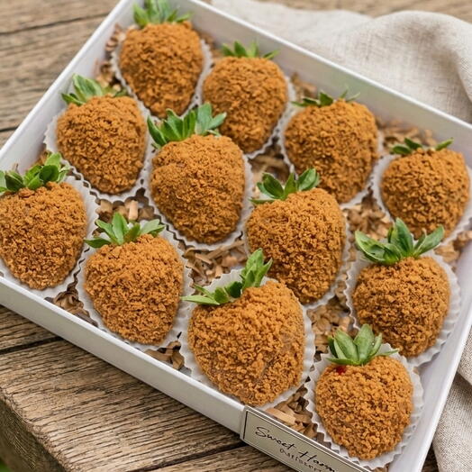 Kutuda Lotus Kaplamalı Çikolatalı Çilekler