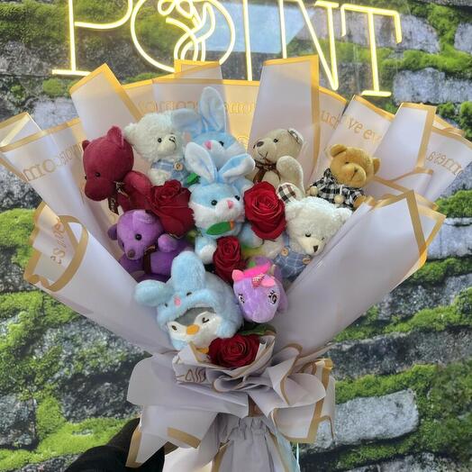 Peluş Ayıcık Kırmızı Gul Buketi