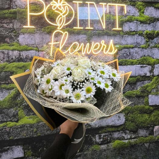 Beyaz Gul Beyaz Papatya Buketi