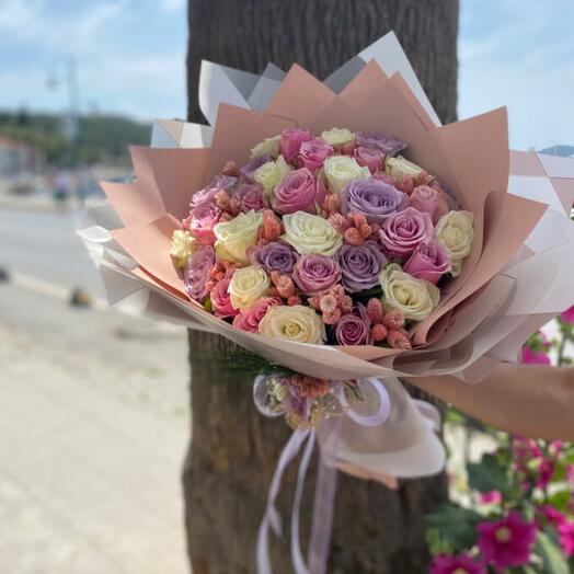 Bouquet of 41 colorful imported roses
