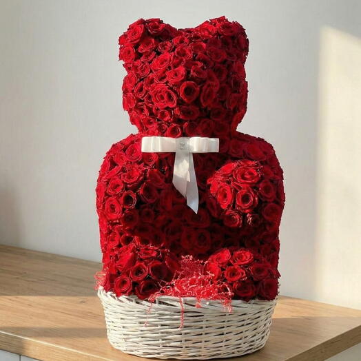 Kırmızı Gul Ayıcık XXL – 70 cm Luks Gul Ayı Aranjmanı