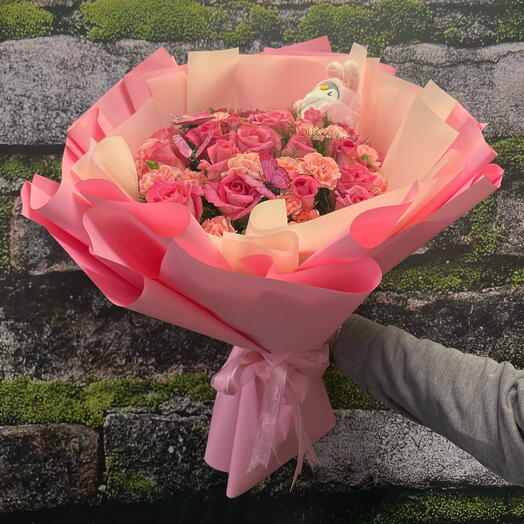 Pembe Gul Karanfil Buketi