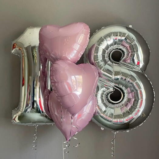 💗 Silver 18 + Pink Hearts Balon