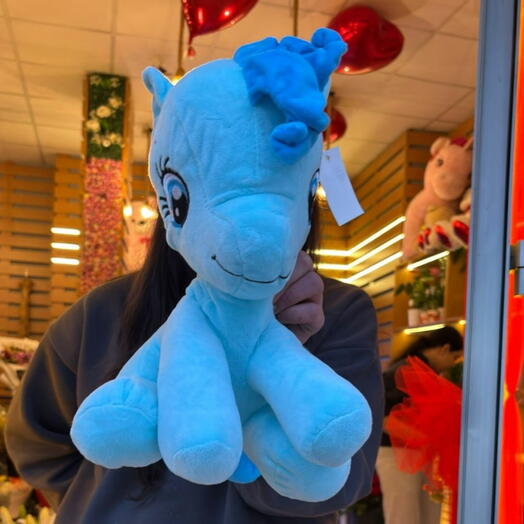 🧸 30 cm Orta Boy Mavi Pony Peluş – Yumuşacık, Sevimli ve Kaliteli Oyuncak 🐴💙