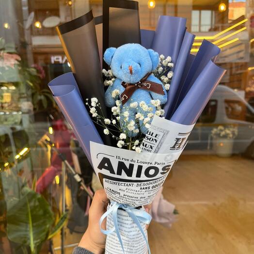 Minimalist Mavi Ayıcık Buketi