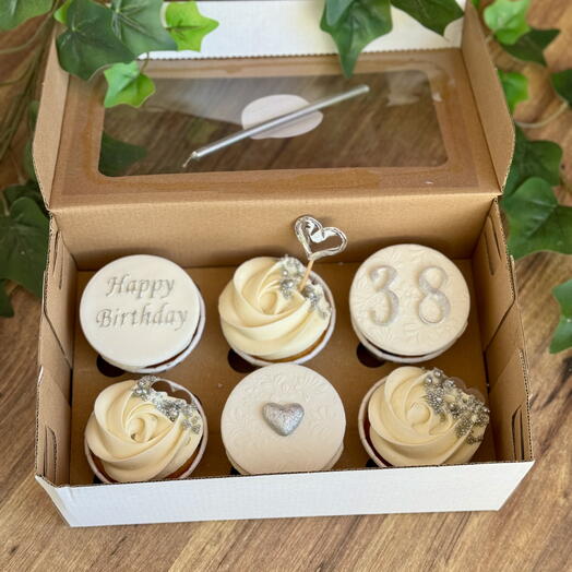 Birthday cupcake box 6lı white   silver