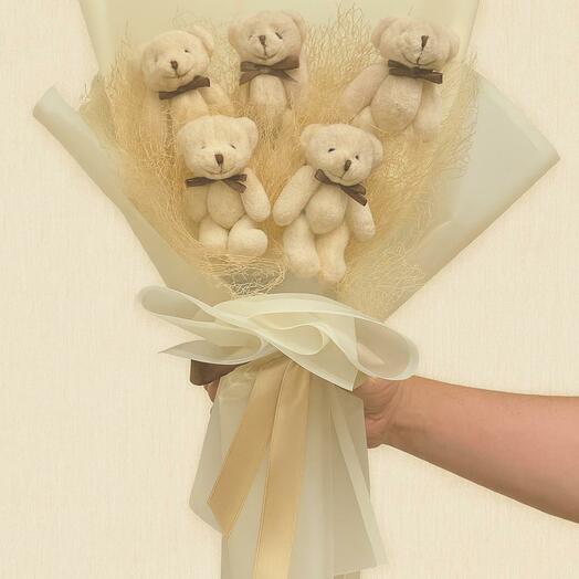 Bej Renk Peluş Ayıcık Buketi